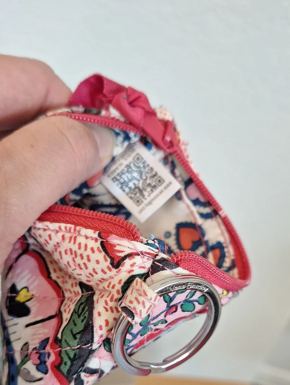 Vera Bradley Key Fob Pouch Pink Floral Hearts Quilt Stitch